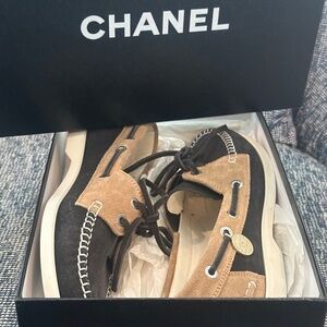 CHANEL moccasins loafers dark grey 2 tone